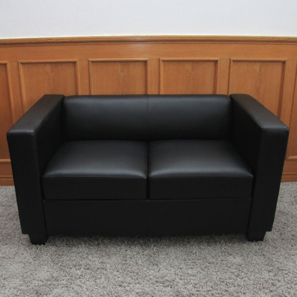 2er Sofa Couch Loungesofa Lille ~ Leder, schwarz Bild 1