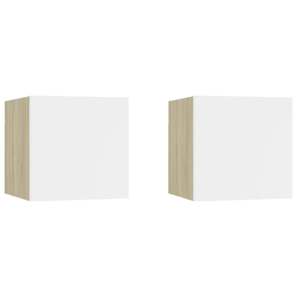 Nachttische 2 Stk. Weiß Sonoma-Eiche 30,5x30x30cm Holzwerkstoff Bild 1