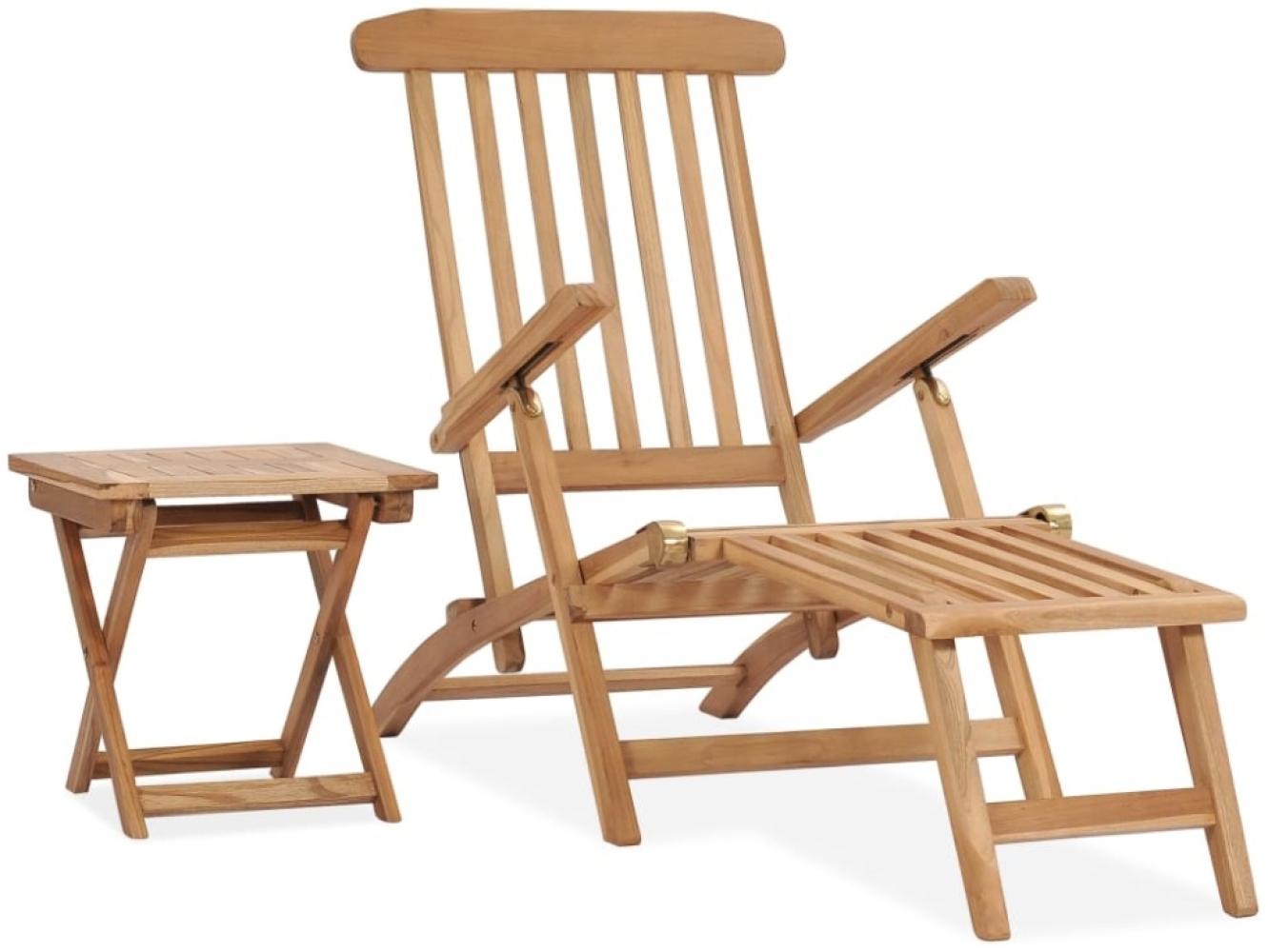 Set aus Liegestuhl, Fußstütze und Tisch aus Teak Bild 1