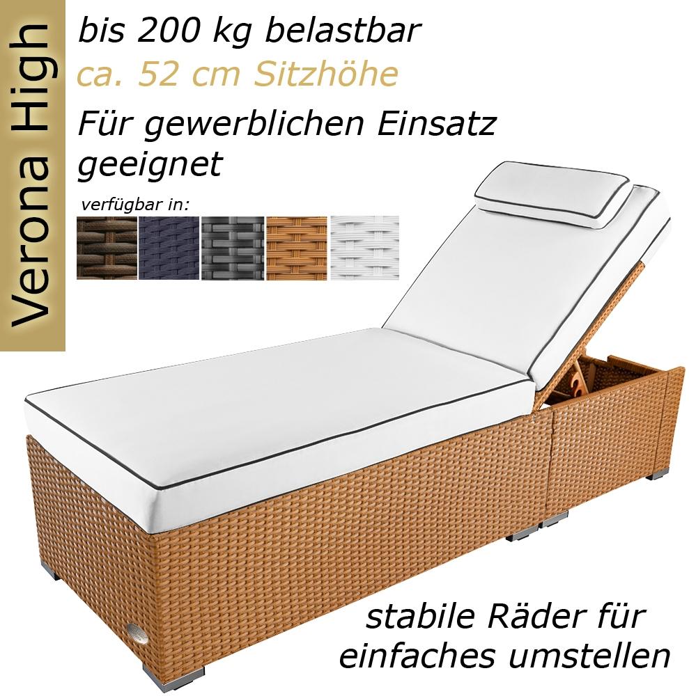 Sonnenliege Verona High mit Rollen und Auflage Creme-Weiss, Farbe Natur Bild 1