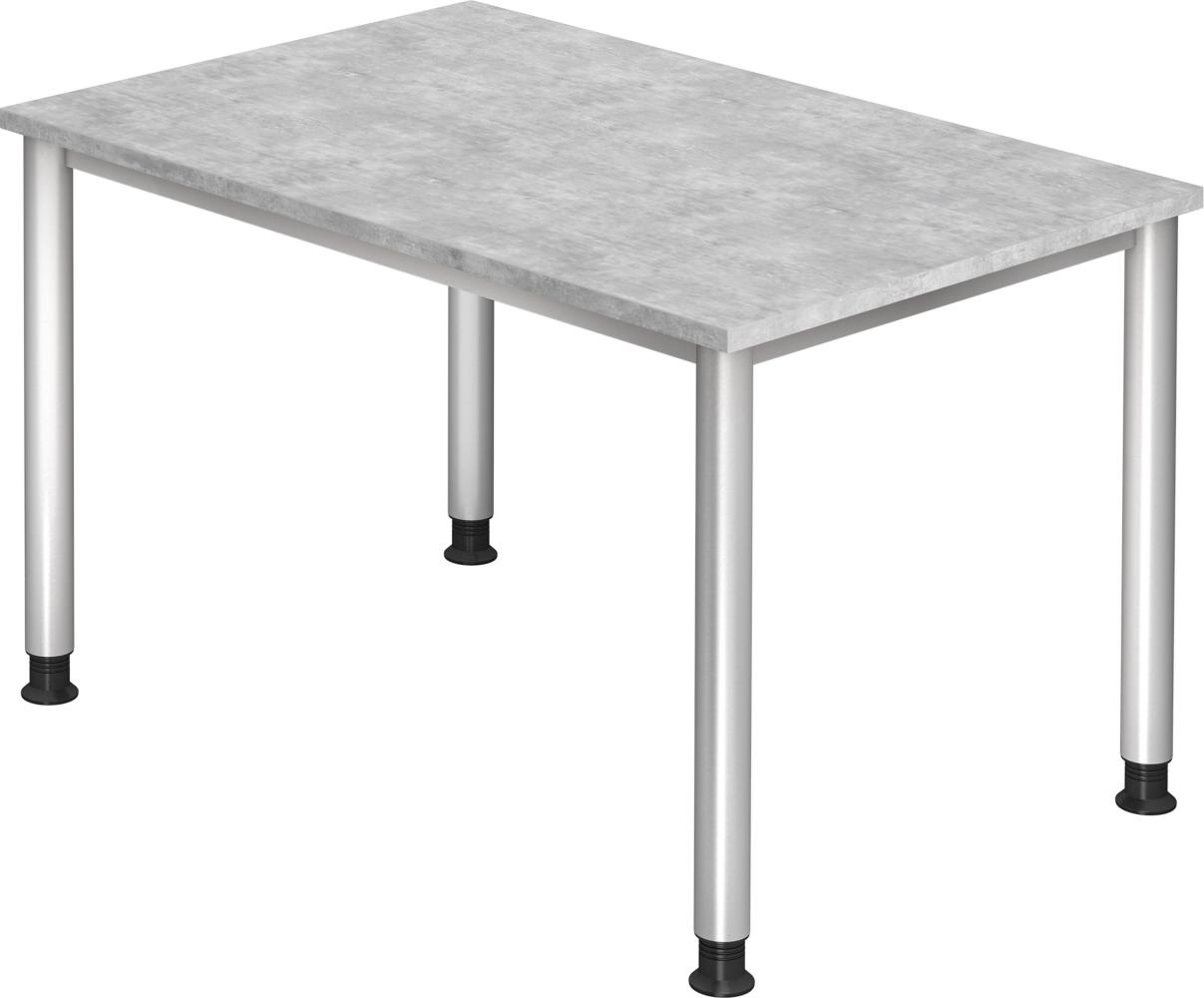 bümö® Schreibtisch H-Serie höhenverstellbar, Tischplatte 120 x 80 cm in Beton, Gestell in silber Bild 1