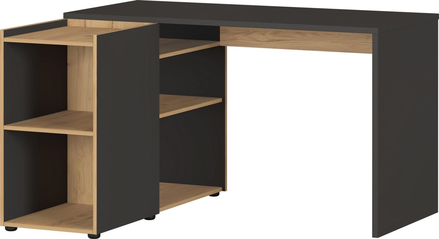 bümö® Home Winkelschreibtisch winkleby mit Seitenwange und integriertem Sideboard in graphit/eiche Bild 1