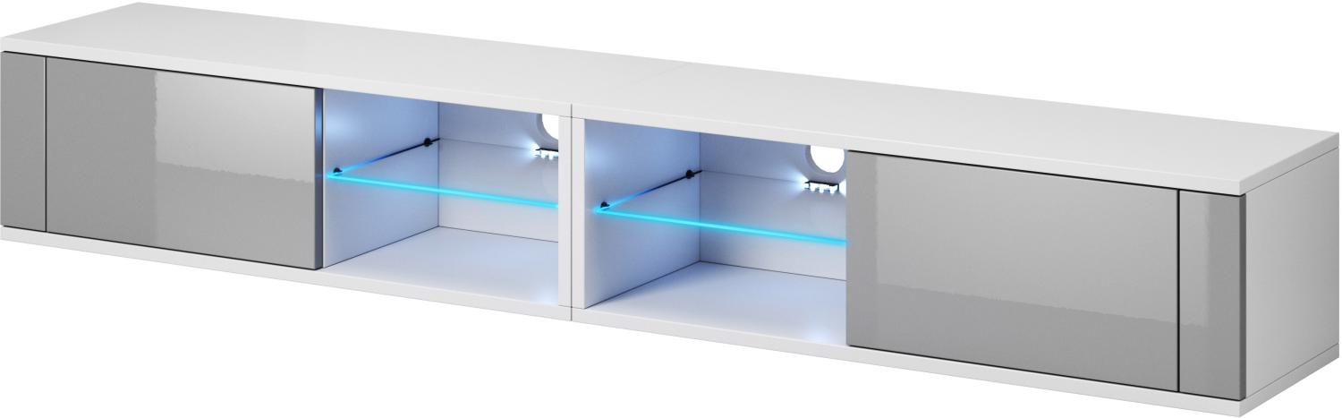 Domando Lowboard Arsizio M2 Modern für Wohnzimmer Breite 100cm, Hochglanzfront, LED Beleuchtung in blau, Weiß Matt und Grau Hochglanz Bild 1