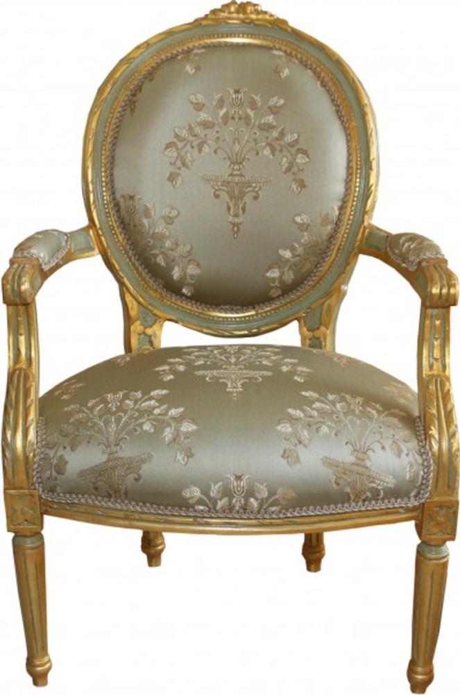 Casa Padrino Barock Medaillon Salon Stuhl Grün Muster / Gold Modell Versailles - Möbel Antik Stil Bild 1