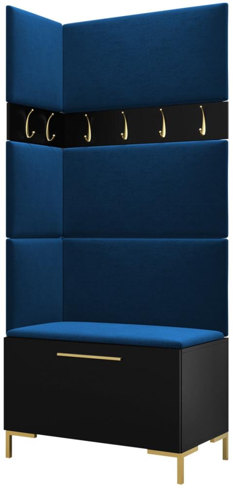 Garderoben-Set Zinetto IV mit 4 Stück Gepolstertes Wandpaneel Pag 84x42 und 3 Stück 42x42 (Schwarz + Gold, Manila 26) Bild 1