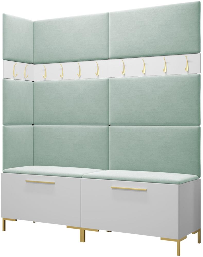 Garderoben-Set Zinetto V mit 8 Stück Gepolstertes Wandpaneel Pag 84x42 und 3 Stück 42x42 (Weiß + Gold, Manila 11) Bild 1