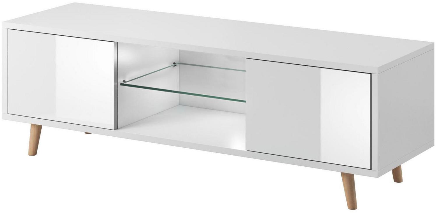 Domando Lowboard Terni M1 Modern für Wohnzimmer Breite 140cm, Holzfüße, Hochglanz, Weiß Matt und Weiß Hochglanz Bild 1