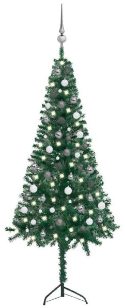 vidaXL Künstlicher Eck-Weihnachtsbaum LEDs & Kugeln Grün 180 cm PVC, Mit Beleuchtung [3077964] Bild 1