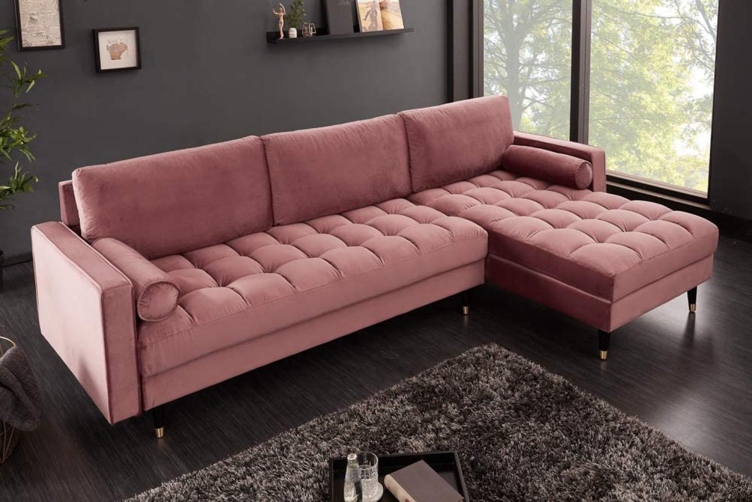 Ecksofa 260cm Ottomane beidseitig COMFORT alt-rosa Samt Federkern Design Elegant Lounge Bild 1