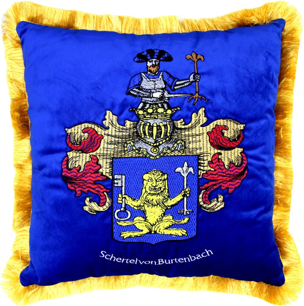 Casa Padrino Luxus Deko Kissen Wappen Freiherr Schertel von Burtenbach Royalblau / Gold Bild 1
