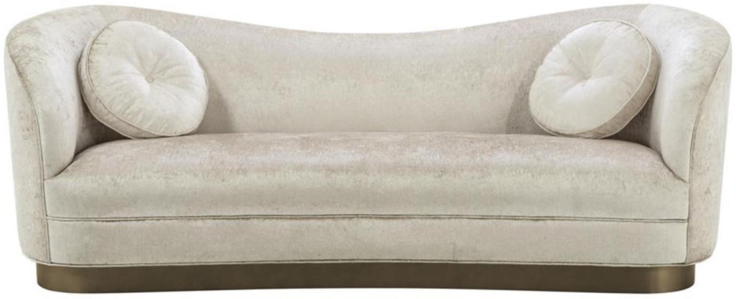 Casa Padrino Luxus Wohnzimmer Sofa Weiß-Beige / Bronze 230 x 85 x H. 82 cm - Gebogene Luxus Couch mit 2 dekorativen Kissen Bild 1