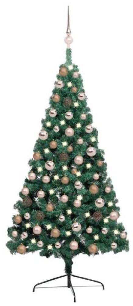 vidaXL Künstlicher Halber Weihnachtsbaum mit LEDs & Kugeln Grün 120 cm, Mit Beleuchtung [3077563] Bild 1