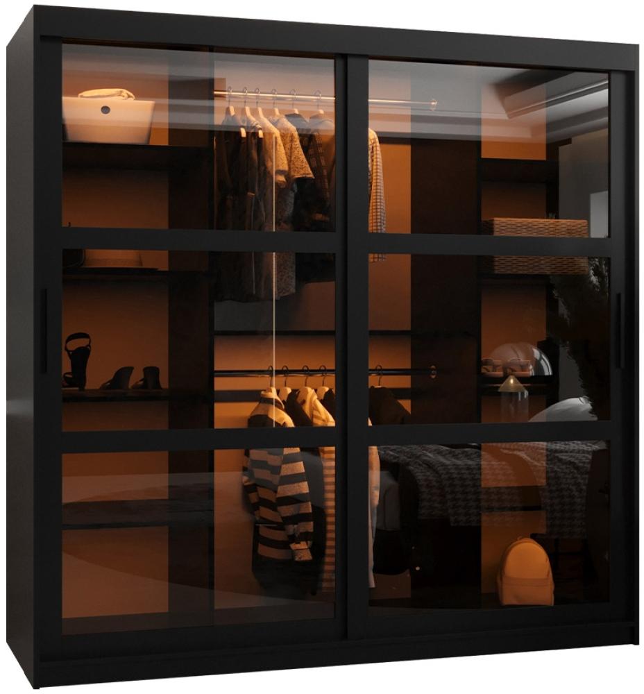 Kleiderschrank 'Destio' mit Kleiderstangen, Einlegeböden, Schwebetürenschrank, MDF/Rauchglas Schwarz, 180cm Bild 1