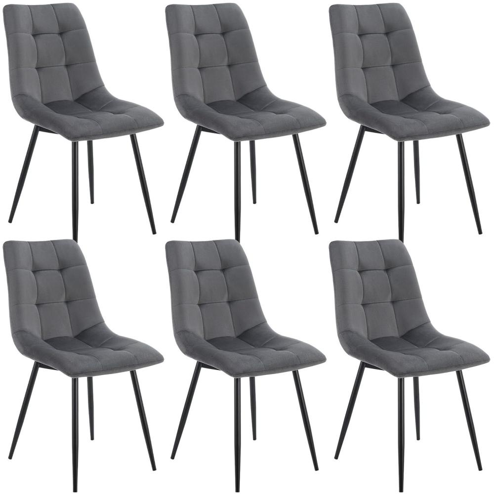 Juskys Esszimmerstühle Blanca 6er Set - Samt Stühle gepolstert - Stuhl für Esszimmer, Küche & Wohnzimmer - modern, belastbar bis 120 kg Dunkelgrau Bild 1