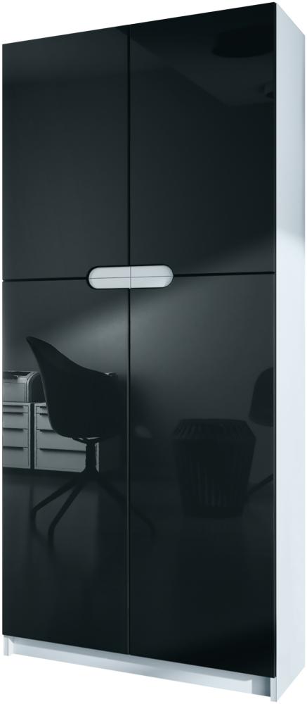 Vladon Büroschrank Logan V1, Aktenschrank mit 5 Fächern und 4 Türen, Weiß matt/Schwarz Hochglanz (82 x 185 x 37 cm) Bild 1