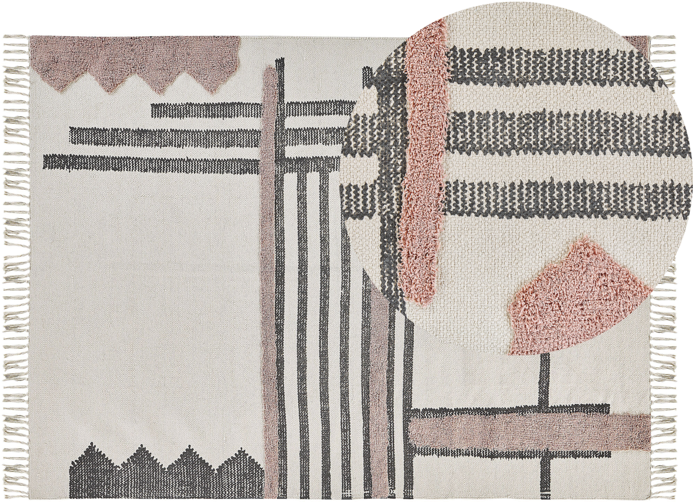 Teppich Baumwolle beige / schwarz 140 x 200 cm abstraktes Muster Fransen Kurzflor MURADIYE Bild 1