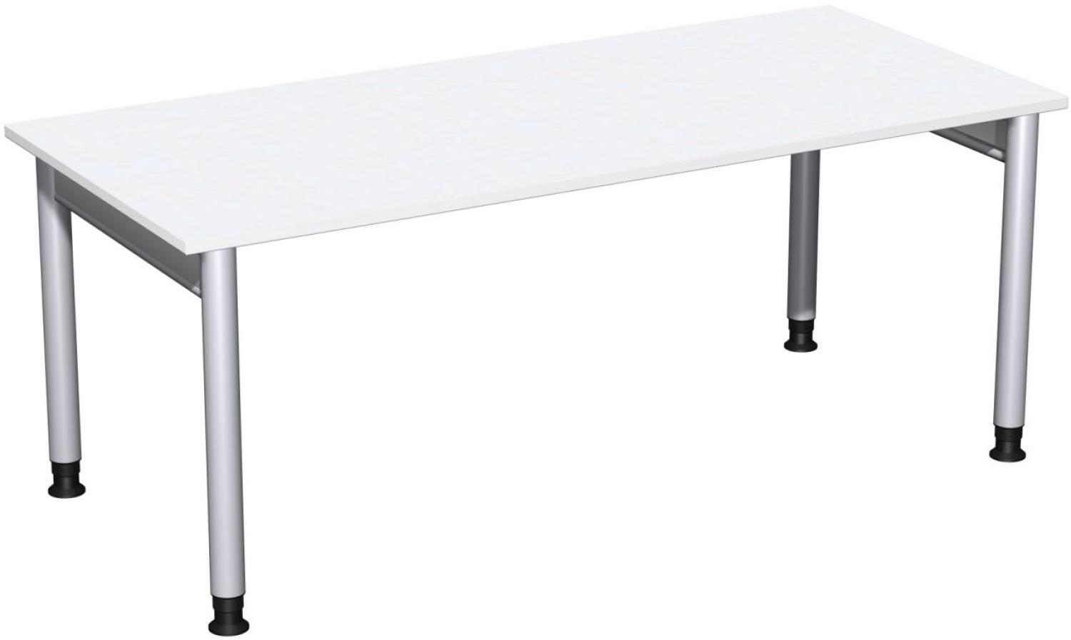 Schreibtisch '4 Fuß Pro' höhenverstellbar, 180x80cm, Weiß / Silber Bild 1