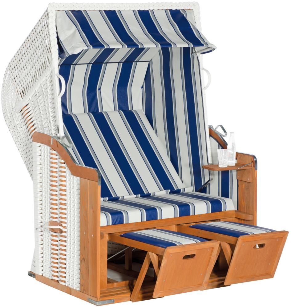 SunnySmart Garten-Strandkorb Rustikal 250 BASIC 2-Sitzer weiß/blau PVC-Stoff Bild 1