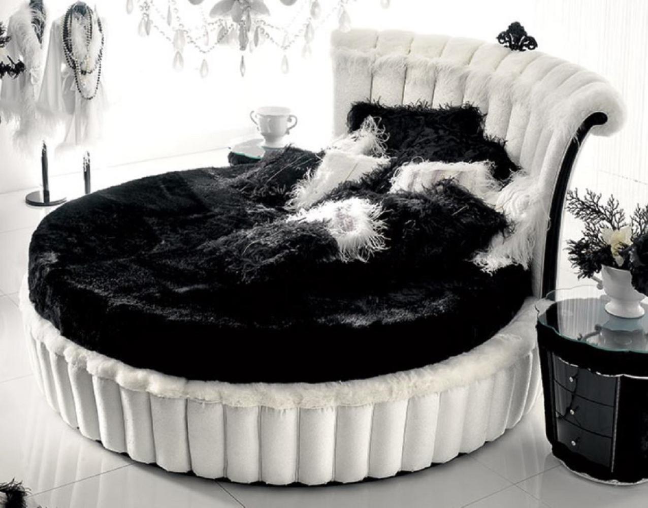 Casa Padrino Luxus Barock Rundbett Weiß / Schwarz - Rundes Barock Bett mit Matratze - Prunkvolle Barock Schlafzimmer & Hotel Möbel - Erstklassische Qualität - Made in Italy Bild 1