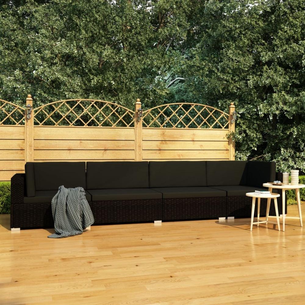 4-tlg. Garten-Sofagarnitur mit Auflagen Poly Rattan Schwarz Bild 1