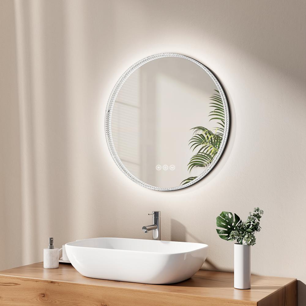 EMKE LED Badspiegel mit Beleuchtung Touch 3 Lichtfarben Beschlagfrei Acryl Schwarzer Rand ф60 cm Badezimmerspiegel Bild 1