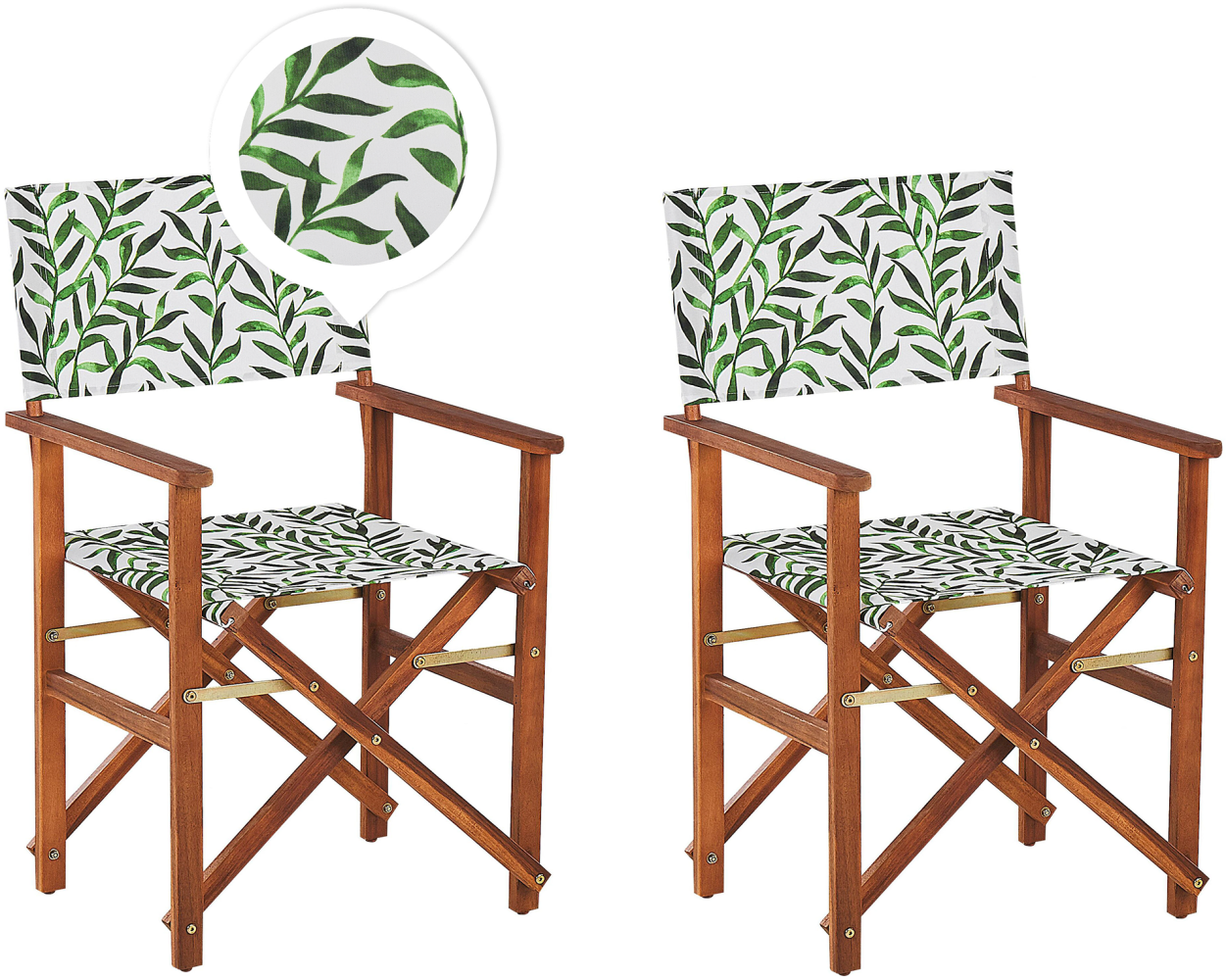 Gartenstuhl Akazienholz dunkelbraun Textil cremeweiß grün Blattmuster 2er Set CINE Bild 1