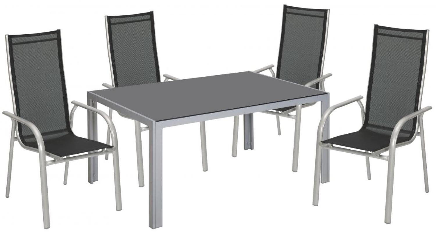 TrendLine Möbelset New York Silber/Schwarz hohe Rückenlehne 1 Tisch + 4 Stuhl Bild 1