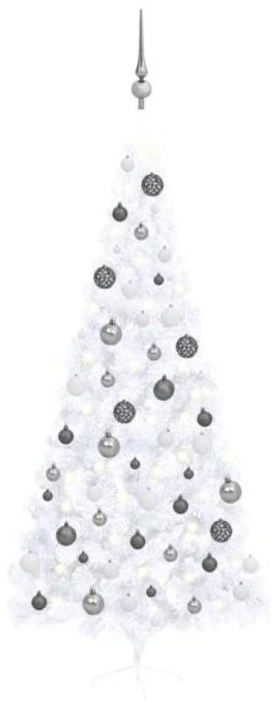 vidaXL Künstlicher Halber Weihnachtsbaum mit LEDs & Kugeln Weiß 240 cm, Mit Beleuchtung [3077658] Bild 1