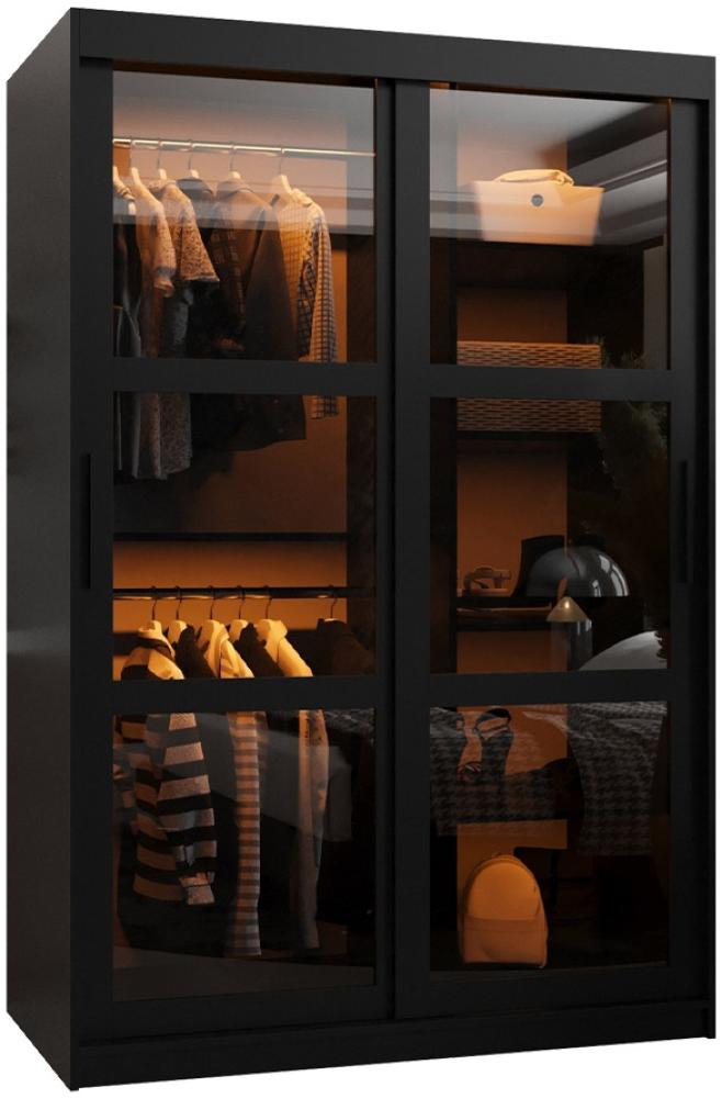 Kleiderschrank Destio 120 cm, Rauchglas, Kleiderstangen, Einlegeböden, Schwebetürenschrank (Farbe: Schwarz, ohne Schubladen) Bild 1