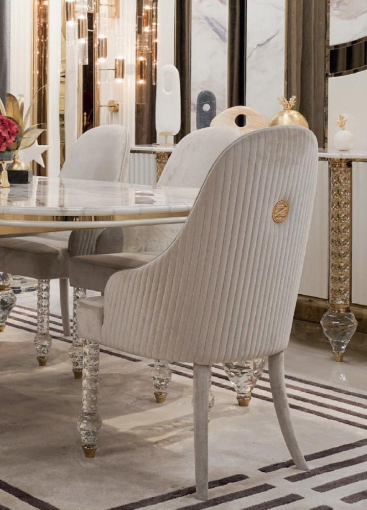 Casa Padrino Luxus Art Deco Esszimmer Stuhl 8er Set Grau / Gold 55 x 60 x H. 100 cm - Esszimmer Möbel - Restaurant Möbel - Art Deco Möbel - Luxus Möbel - Luxus Qualität Bild 1
