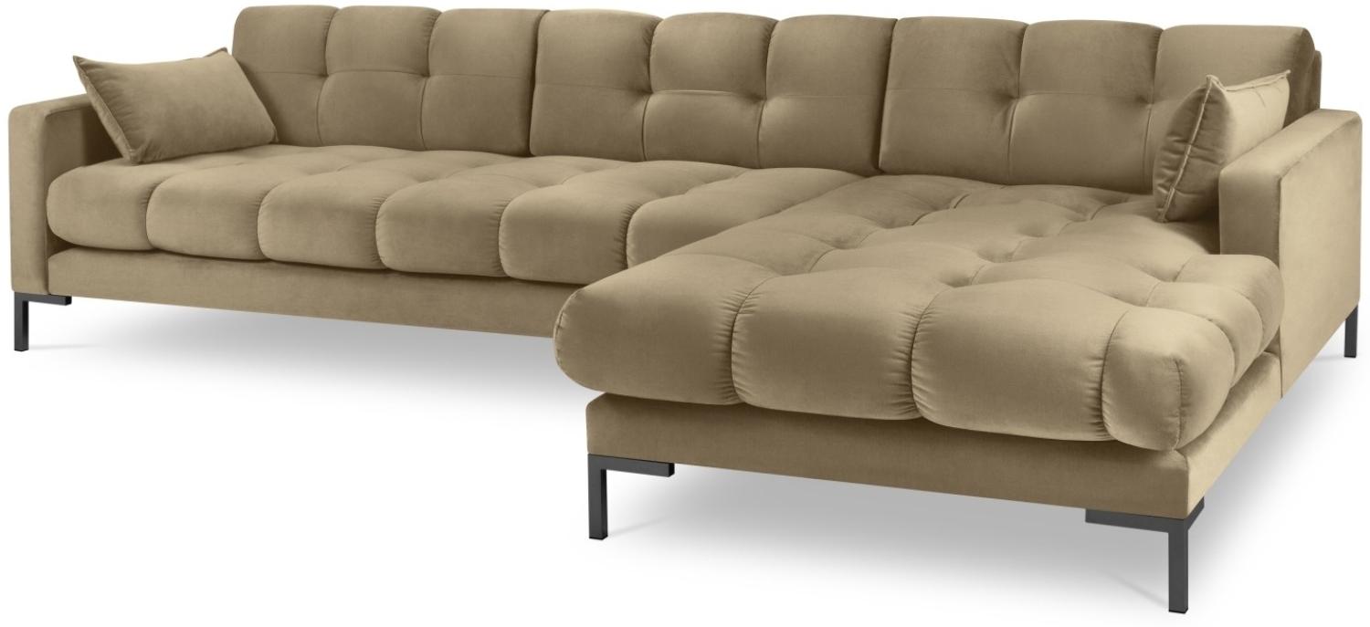 Micadoni 5-Sitzer Samtstoff Ecke rechts Sofa Mamaia | Bezug Beige | Beinfarbe Black Metal Bild 1