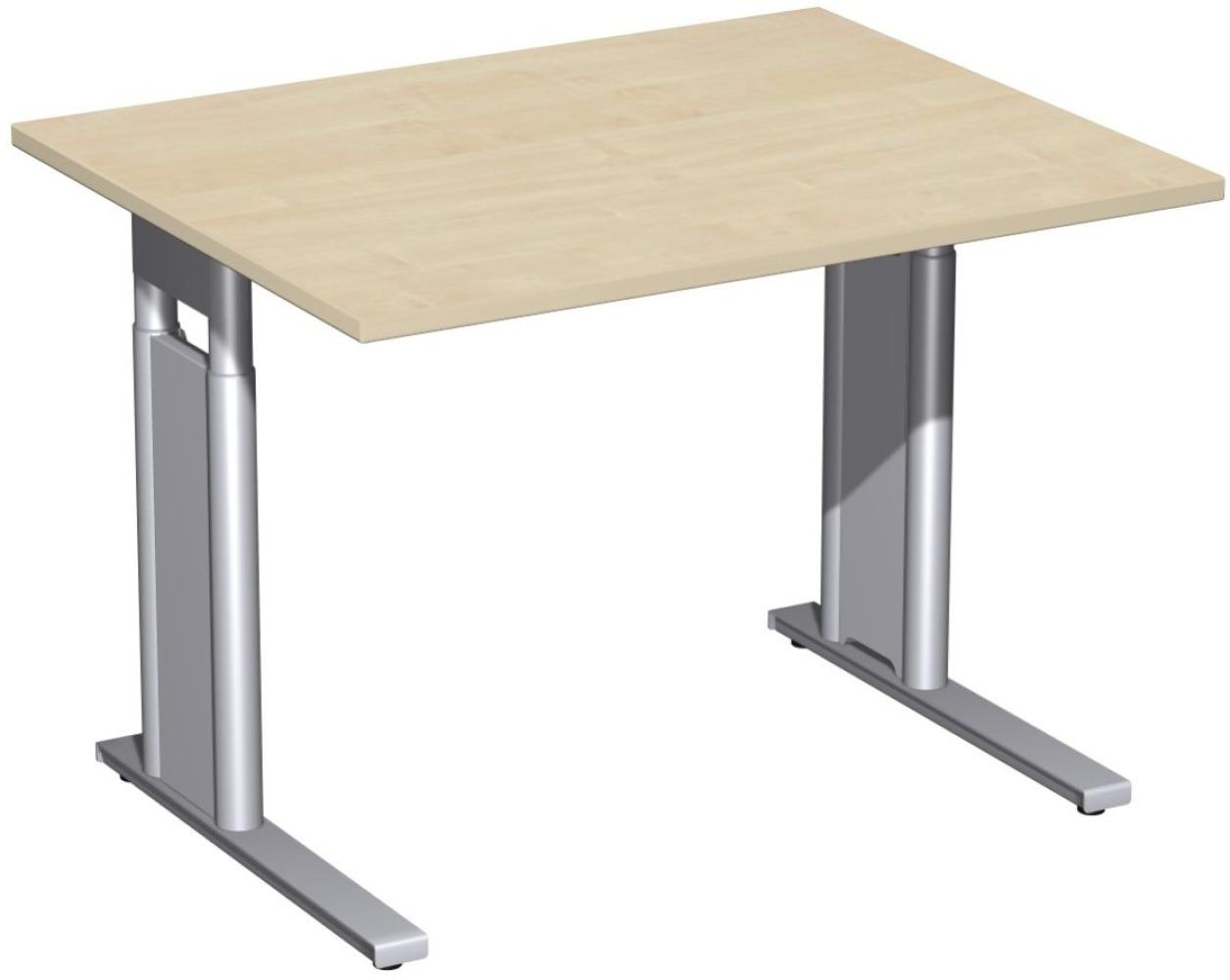 Schreibtisch 'C Fuß Pro' höhenverstellbar, 100x80cm, Ahorn / Silber Bild 1