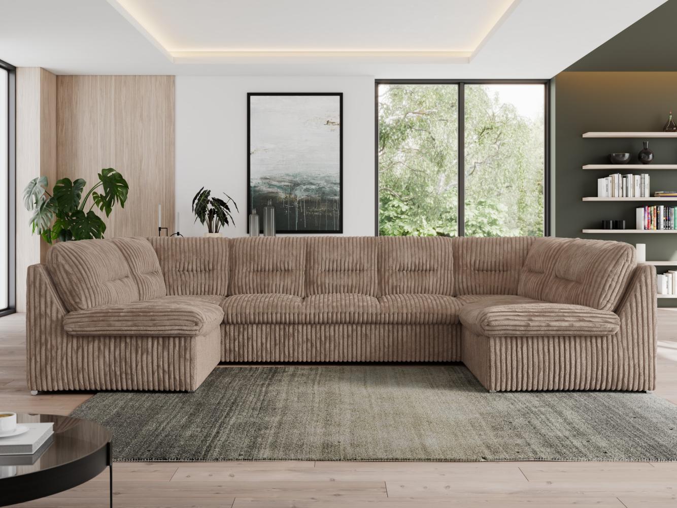 U-förmige Ecksofa, Bigsofa mit schlaffunktion, Wohnlandschaft XXL - MORBIDO U - Braun Cord Bild 1