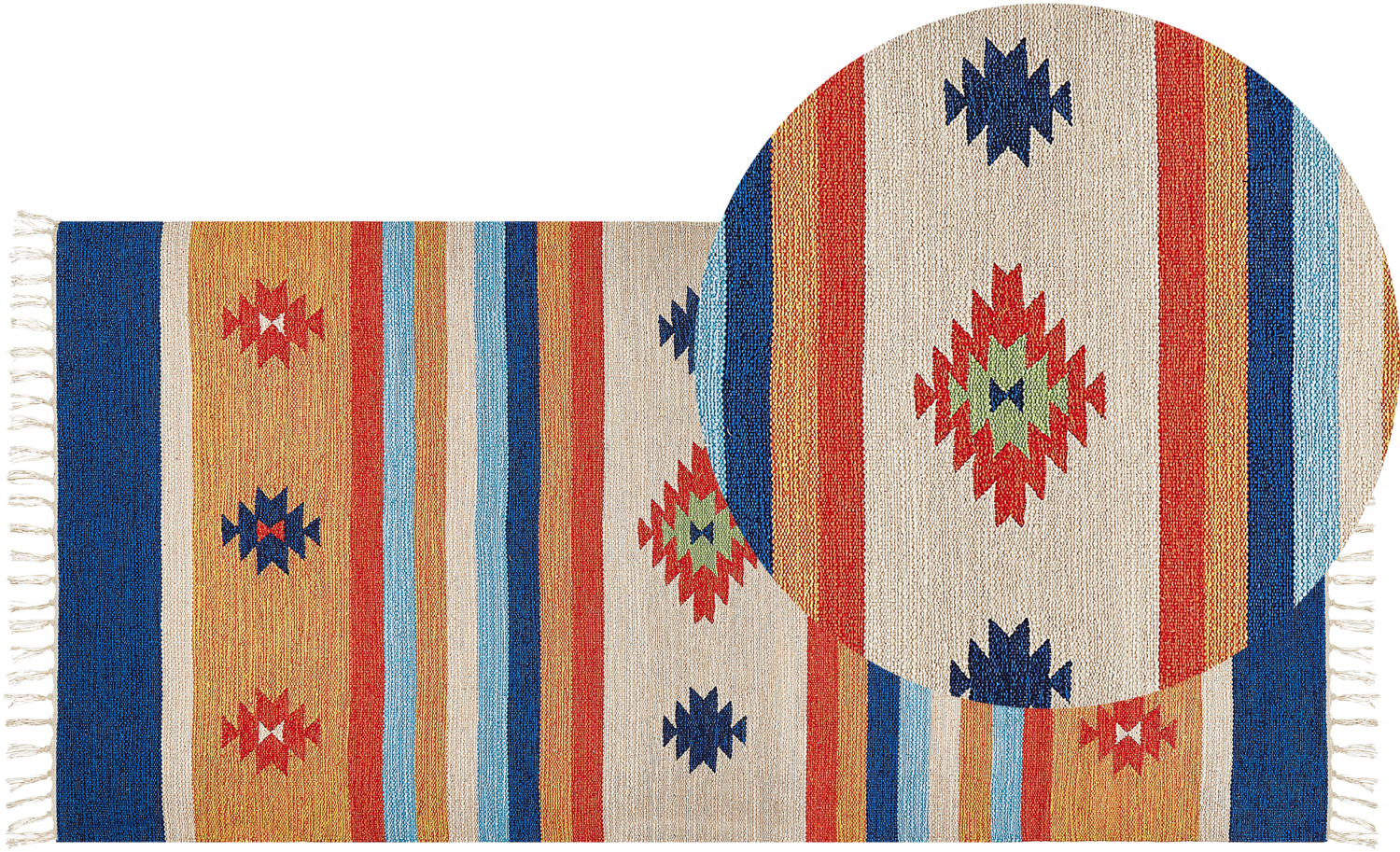 Kelim Teppich Baumwolle mehrfarbig 80 x 150 cm geometrisches Muster Kurzflor TARONIK Bild 1
