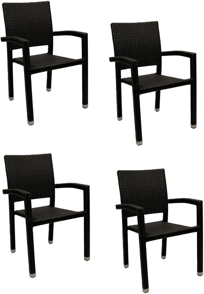 4x KONWAY® PORTO Stapelsessel Schwarz Premium Polyrattan Garten Sessel Stuhl Set Bild 1
