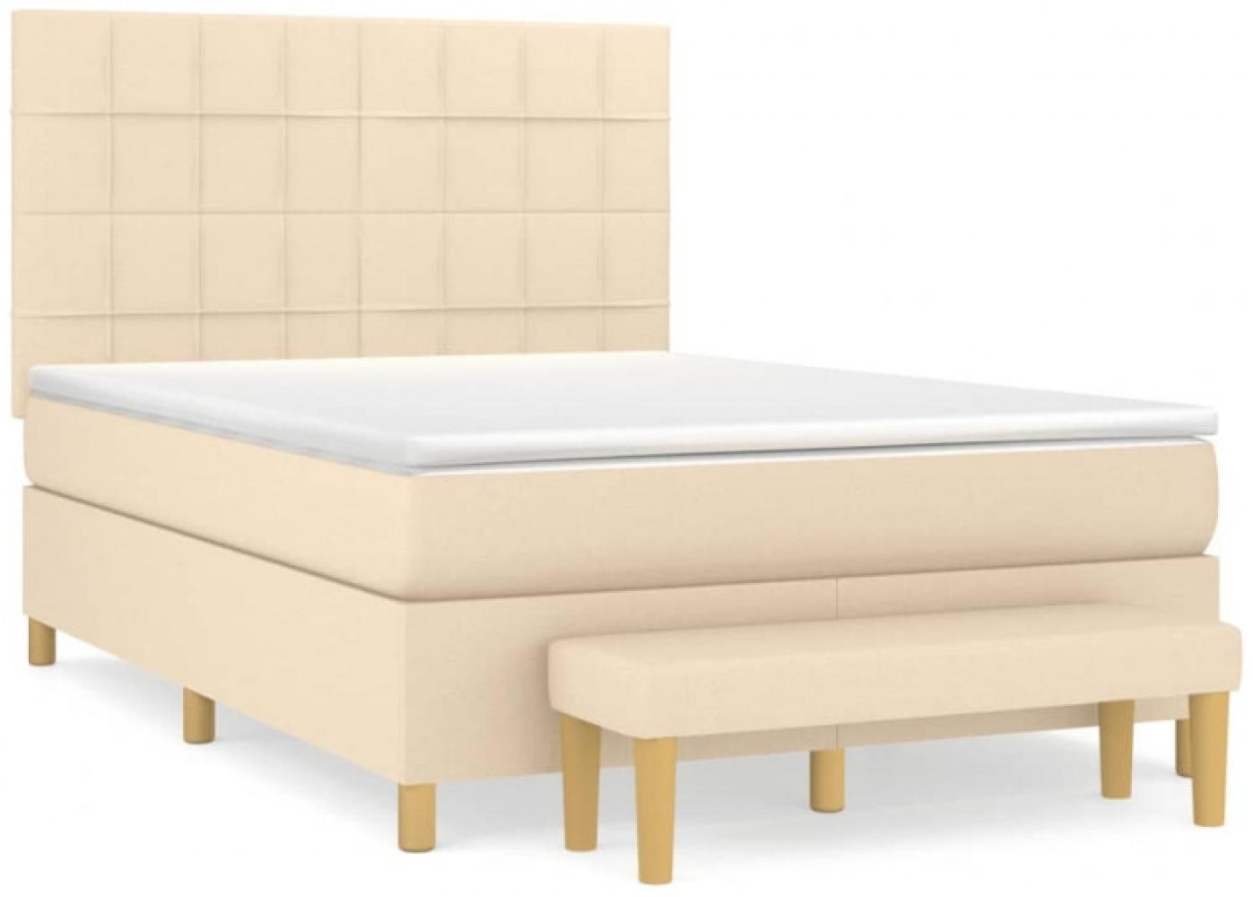 vidaXL Boxspringbett mit Matratze Creme 140x190 cm Stoff Bild 1