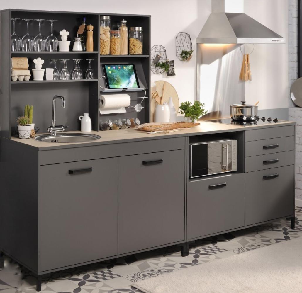 Küche Küchenzeile Küchenblock Einbauküche Parisot Moove 2 Eiche Hell – Grau Bild 1