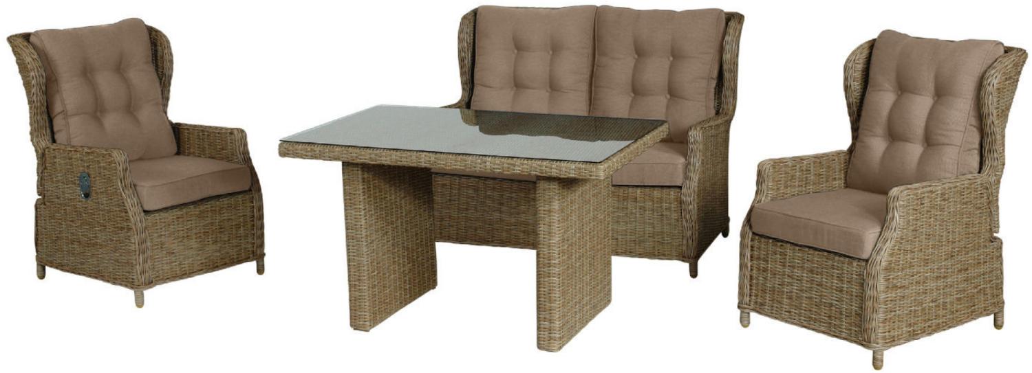 Inko 4-teilige Lounge-Sitzgruppe Leona Rattanoptik mit Tisch 120x83 cm natur Tischplatte aus HPL-Deropal in anthrazit Bild 1
