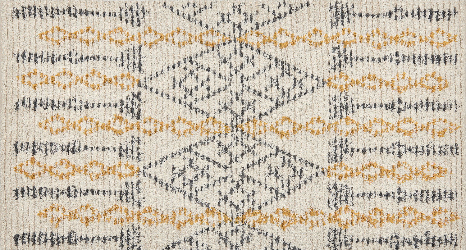 Teppich Baumwolle beige gelb 80 x 150 cm geometrisches Muster KADAPA Bild 1