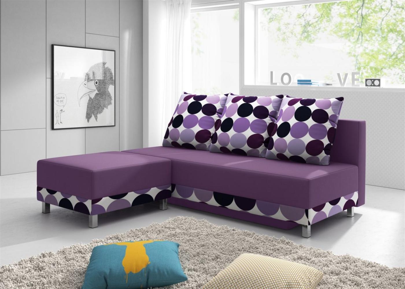 Sofa Schlafsofa KIRA inklusive Bettkasten und Hocker Violett Bild 1
