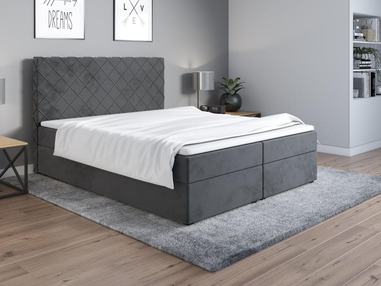 Boxspringbett Schlafzimmerbett WILLOW 140x200cm Grafit inkl. Bettkasten Bild 1