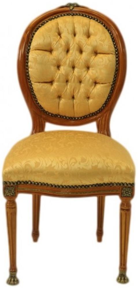 Casa Padrino Barock Luxus Esszimmer Medaillon Stuhl Gold Muster / Helles Mahagoni - Antik Stil - Möbel Bild 1