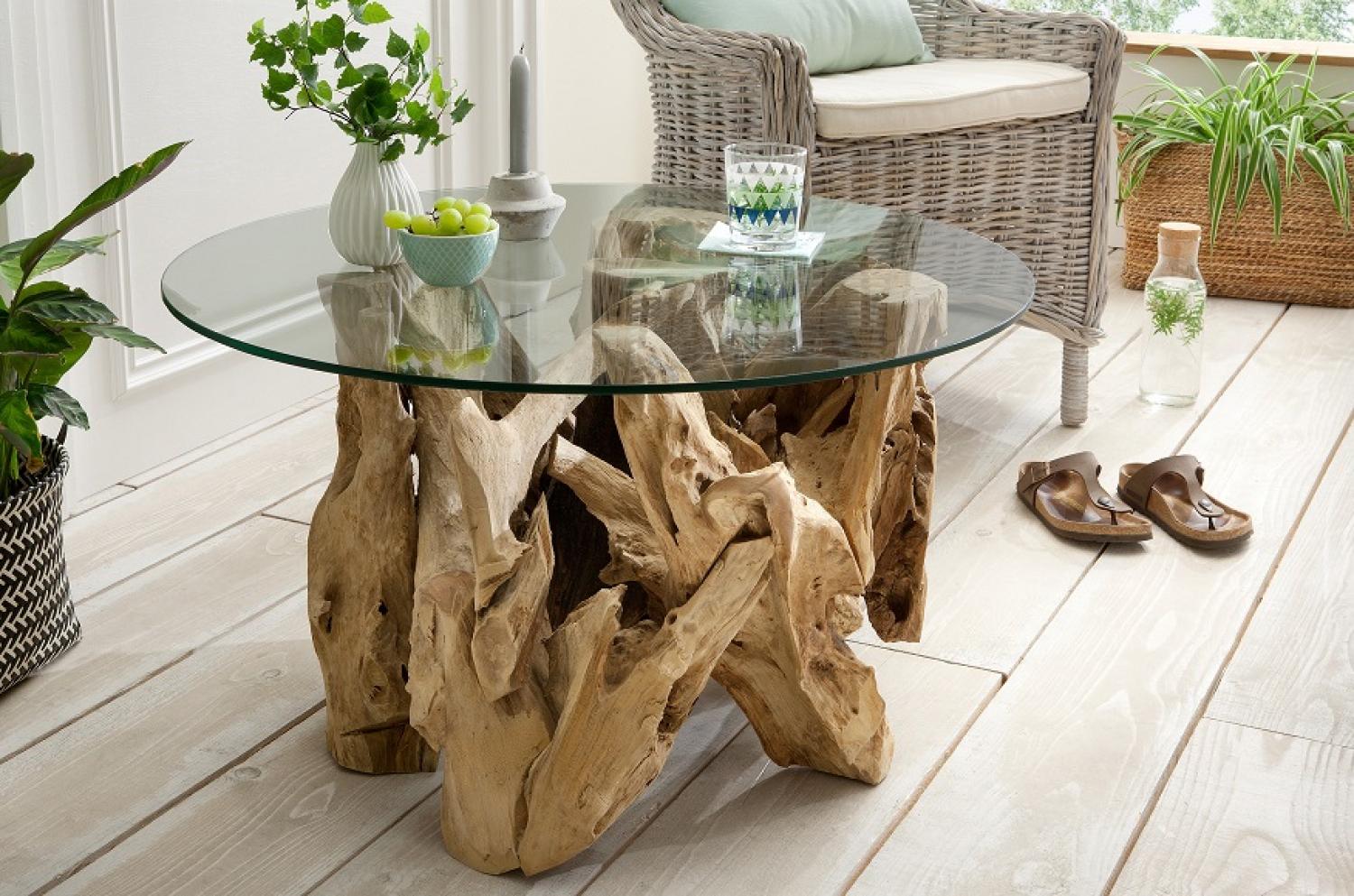Couchtisch 80cm "Style your Life" recyceltes Holz & Glas Bild 1