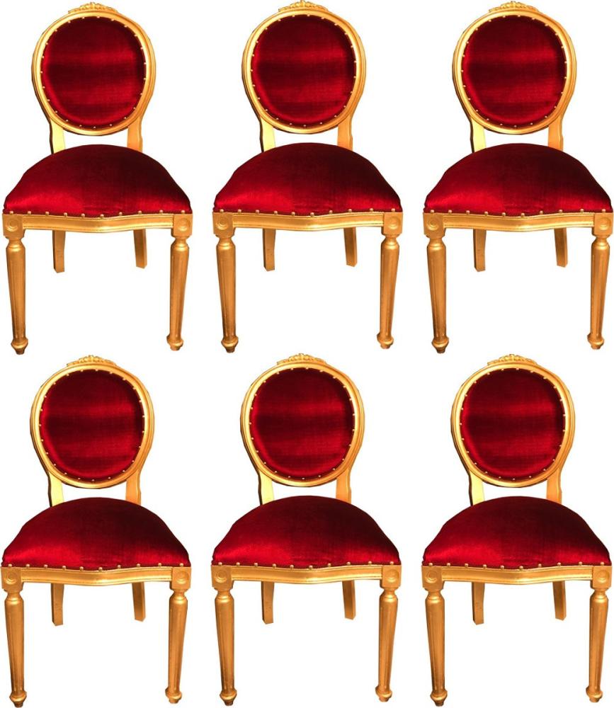 Casa Padrino Luxus Barock Esszimmer Set Medaillon Bordeauxrot / Gold 50 x 52 x H. 99 cm - 6 handgefertigte Esszimmerstühle - Barock Esszimmermöbel Bild 1