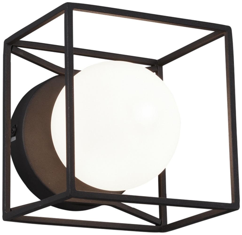 LED Wandleuchte Industrie Design 14x14cm Metall Schwarz, Glaskugel Weiß Bild 1
