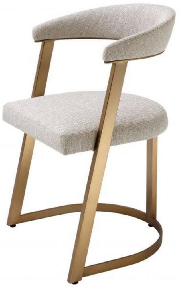 Casa Padrino Designer Stuhl mit Armlehnen Naturfarben / Messingfarben 53,5 x 49 x H. 78 cm - Esszimmerstuhl - Bürostuhl - Designermöbel Bild 1