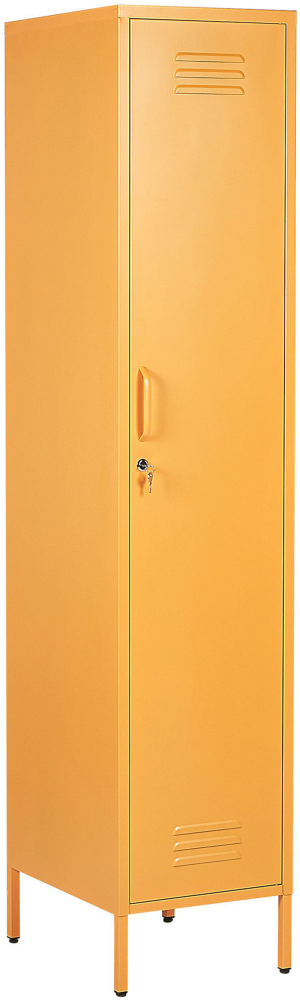 Metallschrank Gelb Metall 185 cm hoch Modern abschließbare Tür Kleiderstange 2 Türhaken 5 Fächer Wohnzimmer Schlafzimmer Flur Büro Archiv Bild 1