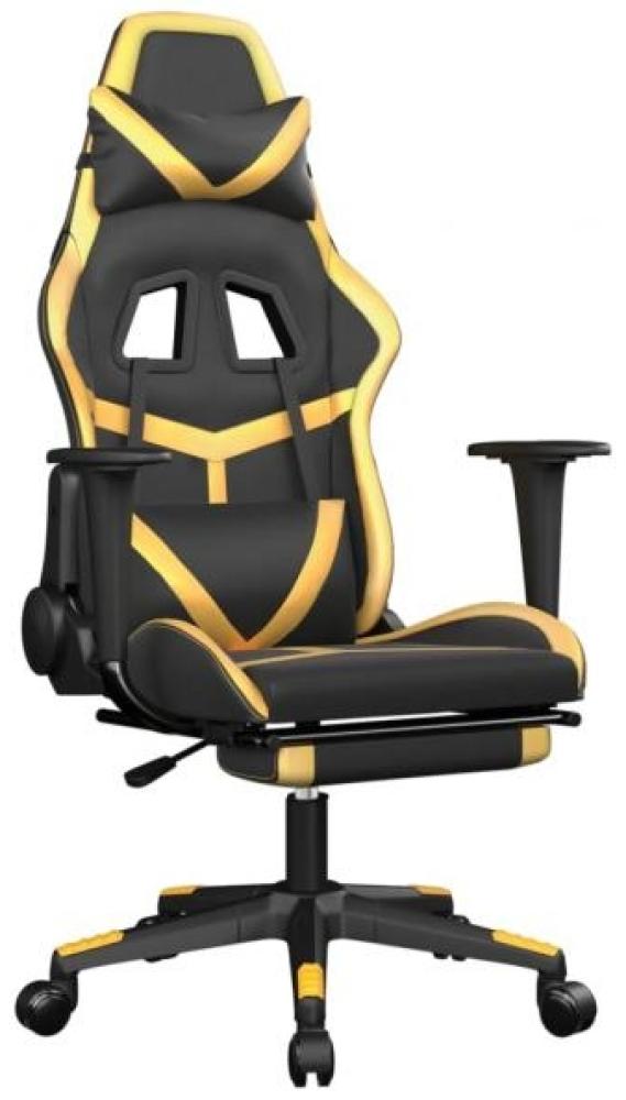 Gaming-Stuhl mit Massage & Fußstütze Schwarz Golden Kunstleder Bild 1