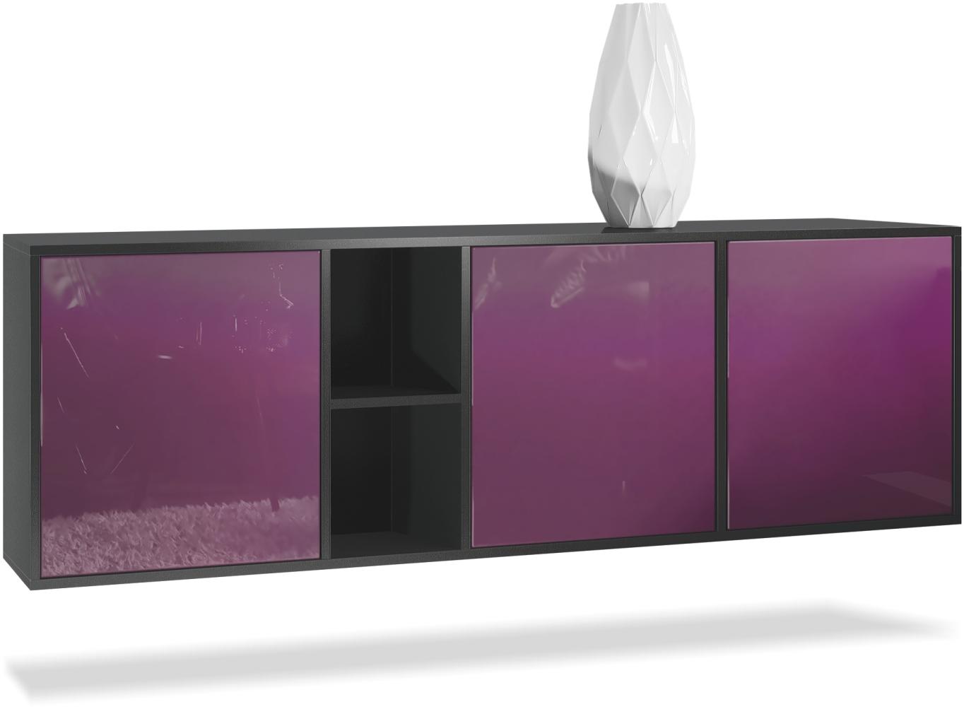 Vladon Kommode Cuba - Schwarz matt/Brombeer Hochglanz - Modernes Sideboard für Ihr Wohnbereich - (BxHxT) 182x53x35 cm Bild 1