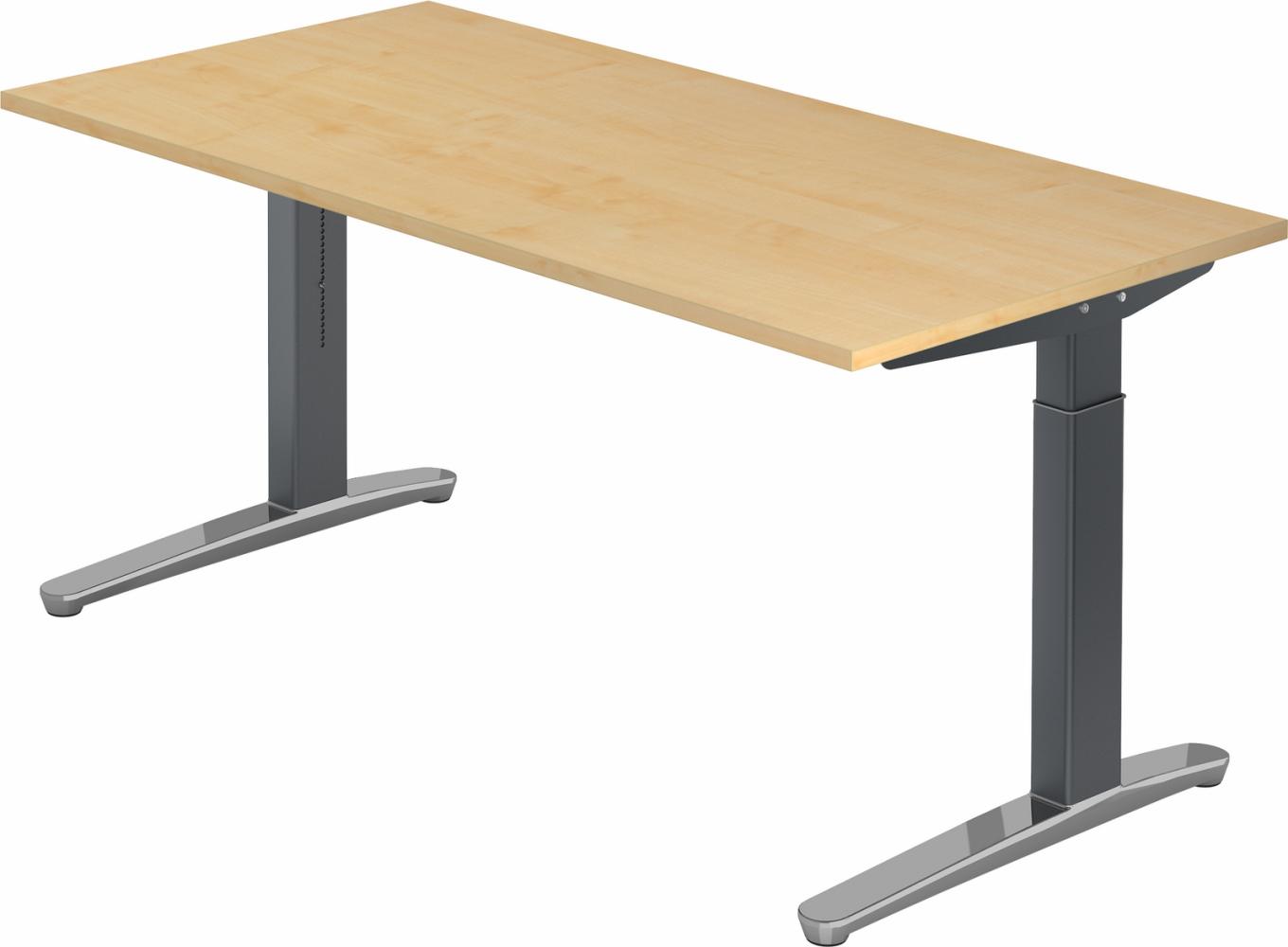 bümö® Design Schreibtisch XB-Serie höhenverstellbar, Tischplatte 160 x 80 cm in Ahorn, Gestell in graphit/alu poliert Bild 1